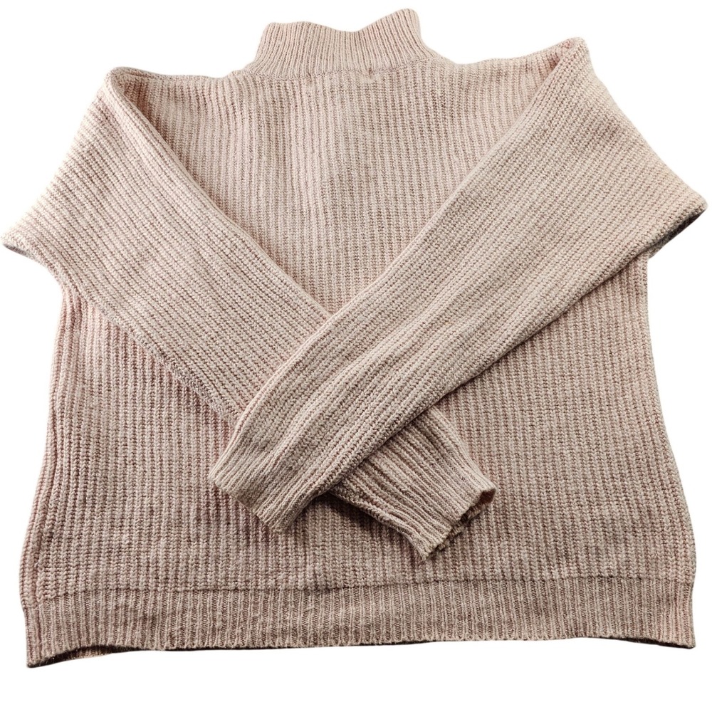 Norm Thompson Women's Sweater Size M Pink Ribbed Mock Neck Button Front